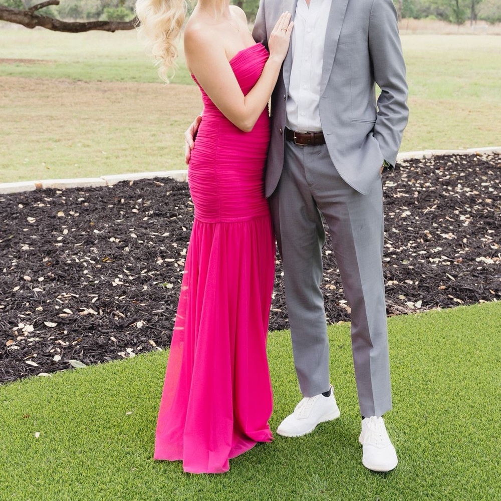 Xscape Hot Pink Strapless Maxi Dress